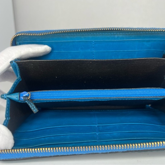 💙Gucci Blue Leather Braided Bamboo Long Wallet w/ Zipper Charm 💙 - Picture 7 of 8